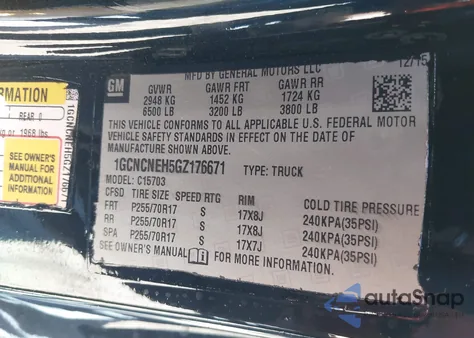 2016 Chevrolet Silverado 1500 Wt from USA, damaged, VIN 1GCNCNEH5GZ176671